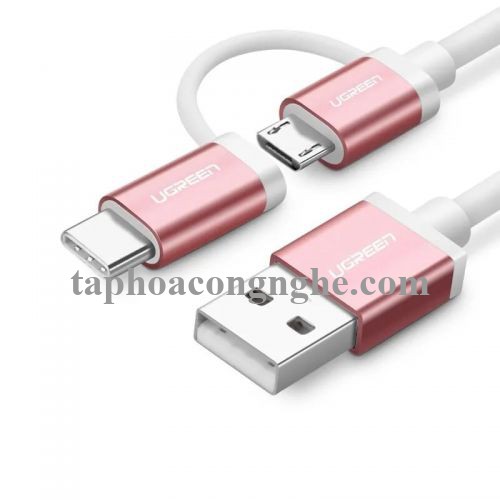 Ugreen 30542 0.5M màu Hồng Cáp USB-A sang Micro USB + USB-C cao cấp US177 30030542